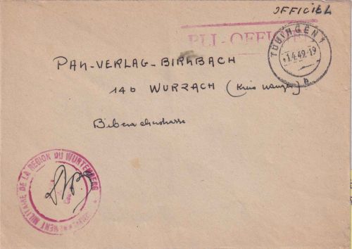FZ - Tübingen 1949 Dienstbrief (Militärgouvereur Württemberg) n. Wurzach
