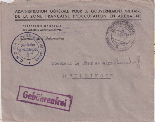 FZ - Baden-Baden 1947 Dienstbrief GMZFA (Direction de l'Information) n Villingen