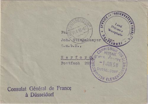 Bizone - Düsseldorf 1950 Dienstbrief (Französisches Generalkonsulat) n. Herford