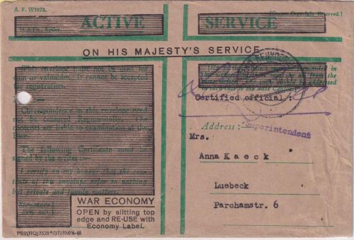 Bizone - Bad Nenndorf 1949 brit. Dienstbrief (Central Claims Registry)
