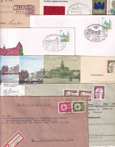 BRD - Leer (Ostfriesland) 14 Belege 1881/1990 darunter Postsache (Inhalt !)