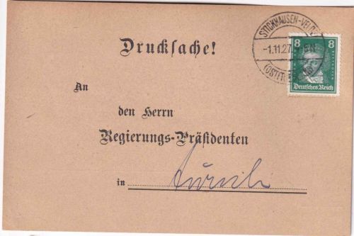 DR - Stickhausen-Velde (Ostfriesland) 1.11.27 Drucksache n. Aurich