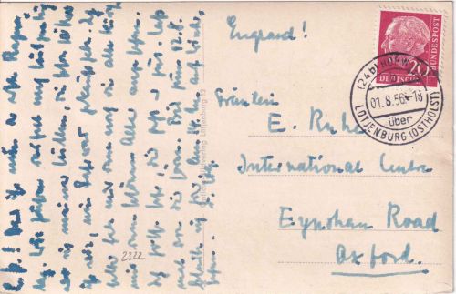 BRD - (24b) Hohwacht ü. Lütjenburg 1.8.56 Poststelle I Karte n. ENGLAND