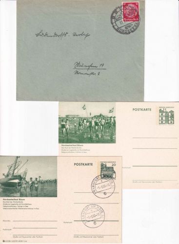 DR/BRD - Büsum Nordseebad 2x Bildganzsache 1965/66 1x Brief/Handwerbestpl. 1936