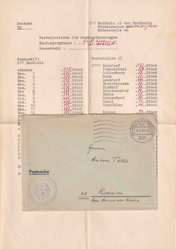 BRD - Buchholz i.d. Nordheide 1968 Postsache (Verteilliste f. Postwurfsendungen)