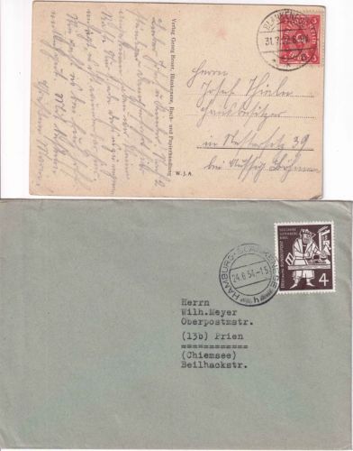 DR/BRD - Hamburg Blankenese Karte 1922 u. Brief 1954