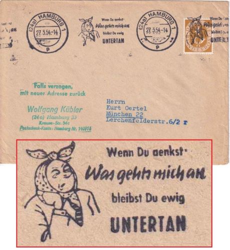BRD - Hamburg 1954 "Wenn Du denkst ...." polit. Masch.werbestempel Drucksache