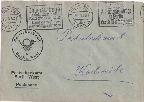 Berlin - B.-West PSchA Postsache/Ortsbrief Masch.werbestempel/Posteigenwerbung