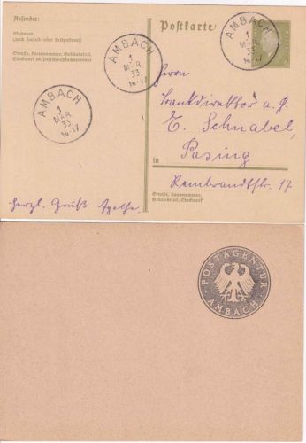 DR/BRD - Ambach Ganzsache 1933 + Blankoabschlag Siegel Postagentur ca. 1960