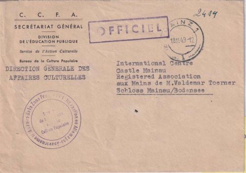 FZ - Mainz 1949 Dienstbrief (Direction General des Affaires Culturelles)