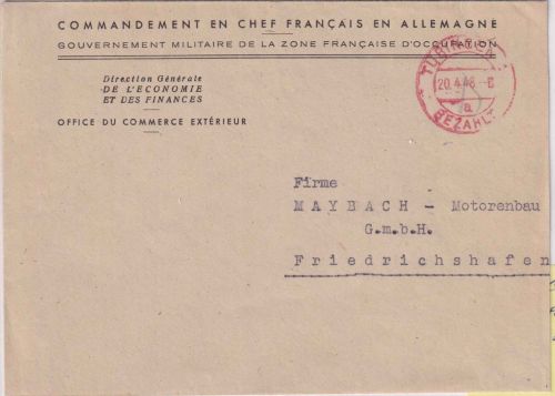 FZ - Tübingen 1948 Dienstbrief (Direction General de L'Economie et des Finances)