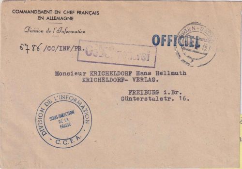 FZ - Baden-Baden 1948 franz. Dienstbrief (Division de L'Information CCFA)