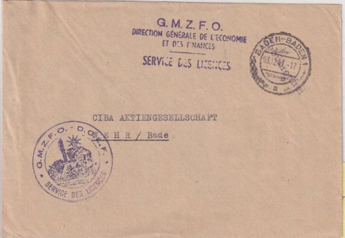 FZ - Baden-Baden 1947 franz. Dienstbrief (Service de Licences) n. Wehr