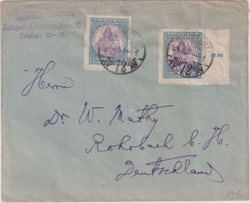 Ungarn - 2x2.000 K. Patrona Hungariae Brief Budapest - Heidelberg 16.6.24
