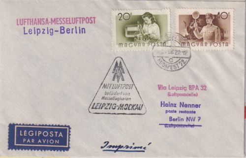 Ungarn - Leipziger Messe Zuleitungspost Leipzig/Berlin Budapest 1958