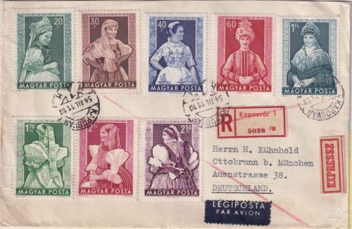 Ungarn - Volkstrachten 1953 Satz Lupo-Eil-Einschreibebrief Kaposvar 1954