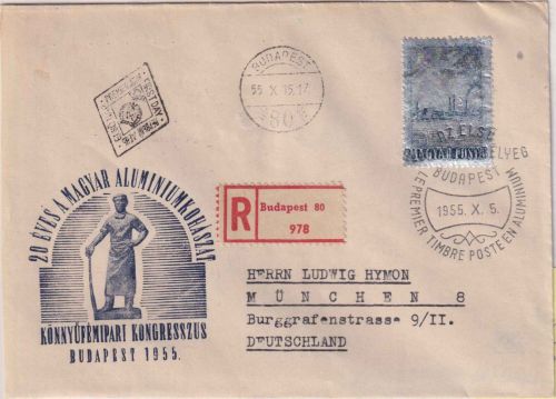 Ungarn - Int. Buntmetallkongress Einschreibebrief/Schmuck-FDC ESST Budapest 1955