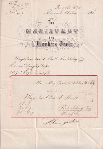 Bayern - Tölz 6/10 HKS Dienstbrief n. Neunburg v/W. 1865 m. Inhalt