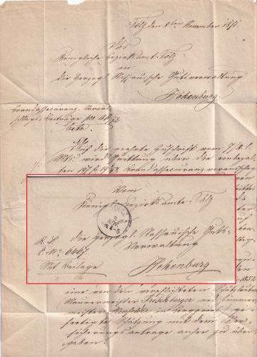Bayern - Toelz 8. NOV K1 Dienstbrief n. Hohenburg b. Lenggries 1871 m. Inhalt