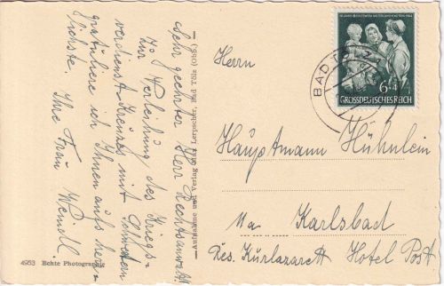 DR - 6 Pfg. 10 J. Hilfswerk "Mutter & Kind" Karte Bad Tölz - Karlsbad 1944
