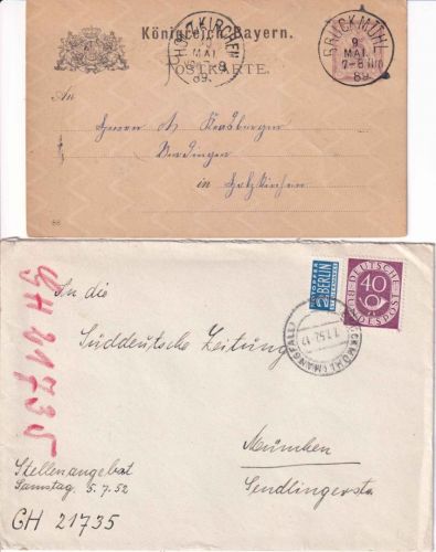 Bayern/BRD - Bruckmühl (Mangfall) Ganzsache/Doppelbrief/Paketkarte ex 1889/1976