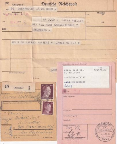 DR/BRD - Oberaudorf Telegramm/Paketkarte/Anschriftenprüfung ex 1942/1978