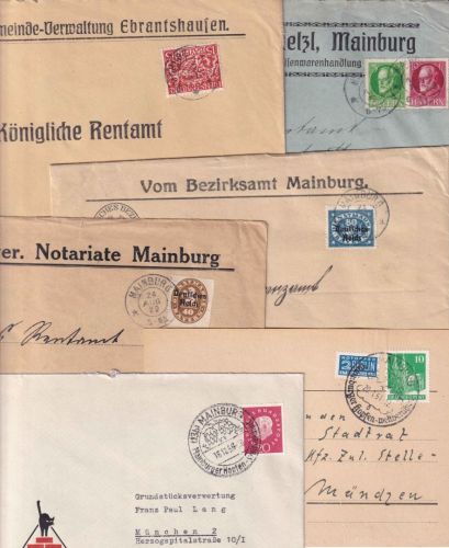 Bayern/DR/Bizone/BRD - Mainburg 6 Belege (5 Briefe/1 Karte) ca.1919/1959