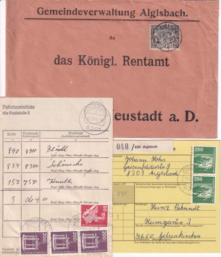 Bayern/BRD - Aiglsbach Dienstbrief/Paketkarte/Paketzustelliste 1919/1990