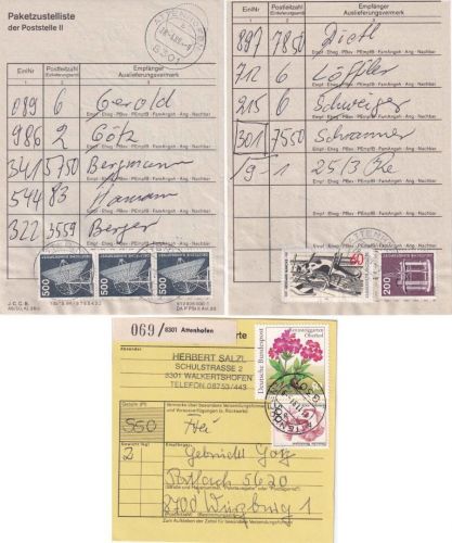 BRD - Attenhofen Paketzustelliste 1989 + Paketkarte 1991
