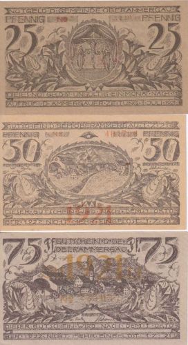 Bayern - Oberammergau 25-50-75 Pfg. 3 Notgeldscheine m. Jahreszahl "1921"