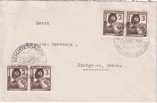 DR - 4x3 Pfg. Luftschutz Brief SST Berchtesgaden Geburtstag d. Führers 20.4.1937