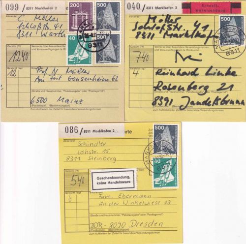 BRD - Marklkofen 3 Paketkarten ex 1985/88