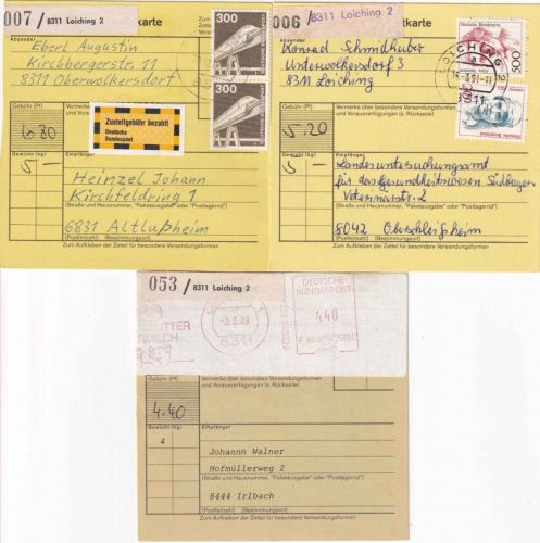 BRD - Loiching 3 Paketkarten ex 1988/91