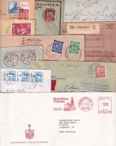 Bayern/DR/All.Bes./BRD - Regensburg 63 Belege ex 1834/1996