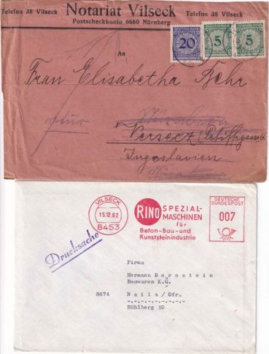 DR/BRD - Vilseck 1923/1962 1xBrief n. JUGOSLAWIEN, 1xDrucksache