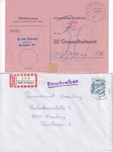 BRD - St. Englmar 1960/85 1x Drucksache(Nachporto), 1x Einschreibebrief
