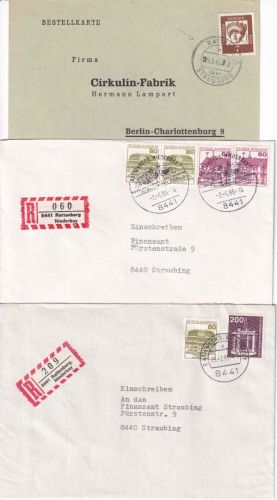 BRD - Rattenberg ü. Straubing 1x Poststelle I, 2x Einschreibebriefe
