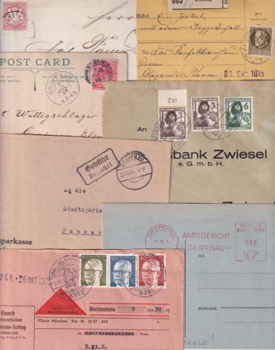 Bayern/DR/All.Bes./BRD - Grafenau 7 Belege ex ca. 1873/1975