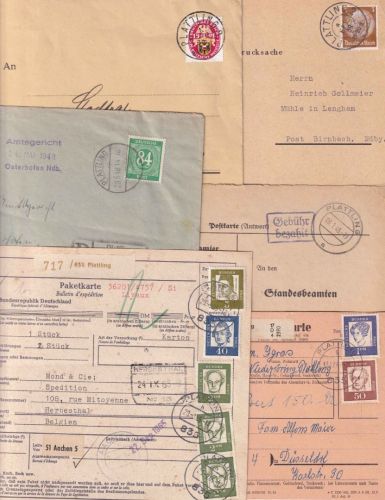 DR/All.Bes./BRD - Plattling 6 Belege ex 1930/1965