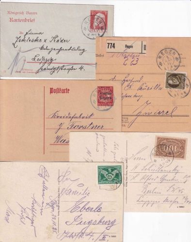 Bayern/DR - Regen 5 Belege (Paketkarte, Ganzsachen etc.) ex 1911/1925