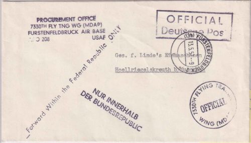 BRD - Fürstenfeldbruck 1957 US-Dienstbrief Procurement Office 7330TH FLY TNG WG