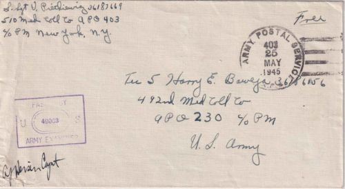All.Bes. - APO 403 (Raum Erlangen) Feldpostbrief an APO 230/US-Army Zensur