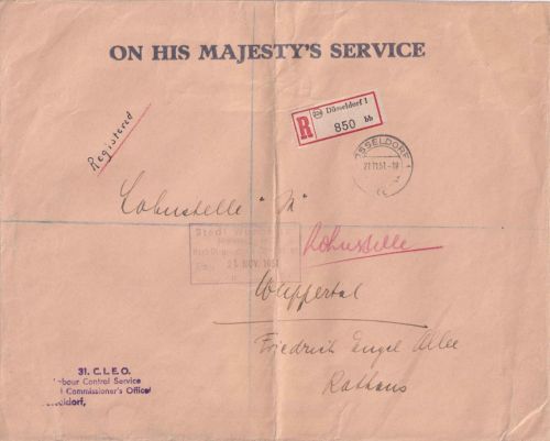 BRD - Düsseldorf 1951 brit. Dienst-Einschreibebrief n. Wuppertal