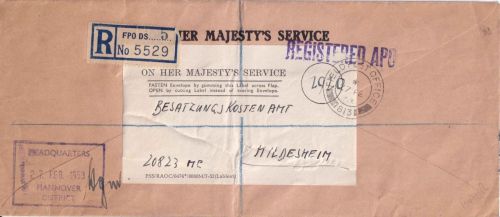 BRD - Field Post Office 813 (Hannover) portofr. Einschreibebrief 1953