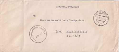 Berlin - Dienstbrief (Document Center) n. Mannheim 1950