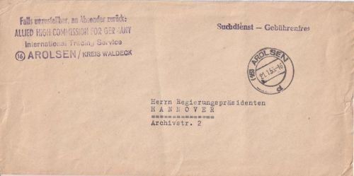 BRD - Arolsen 1953 Dienstbrief (Alliied High Commission) n. Hannover