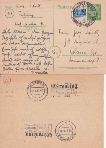 BRD - Straubing Agnes Bernauer Festspiele 1954/1989 versch. Werbestempel