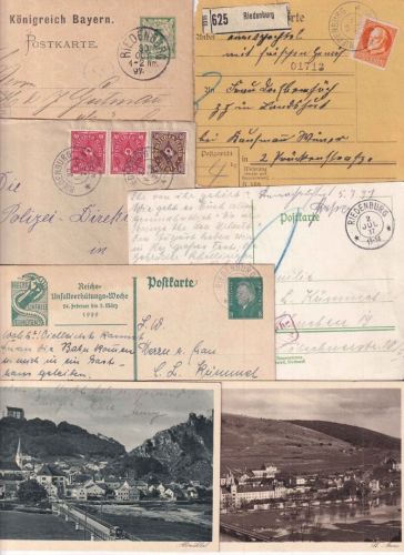 Bayern/DR - Riedenburg 7 Belege (Paketkarte, Ansichtskarten etc.) ex 1897/1937