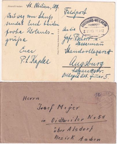 DR/All.Bes. - St. Ottilien 2 Belege (Bahnpost/Gebühr bezahlt) 1942/1945