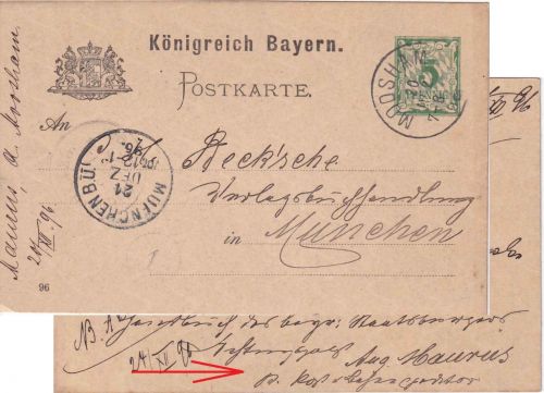 Bayern - Moosham 20. DEZ 96 Ganzsache n. München Unterschrift Postexpeditor !